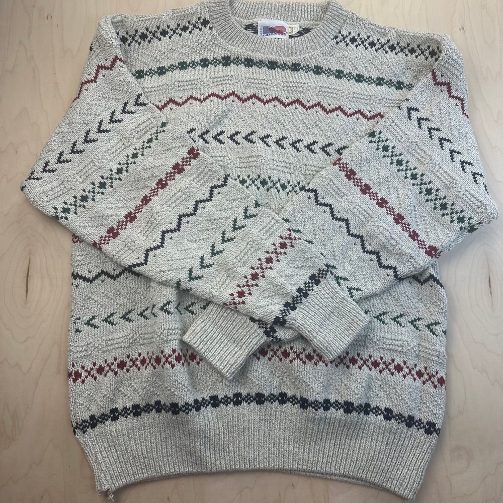 Vintage American Spirit Sweater Mens XL Knit Crewneck USA Made‎ Patterned